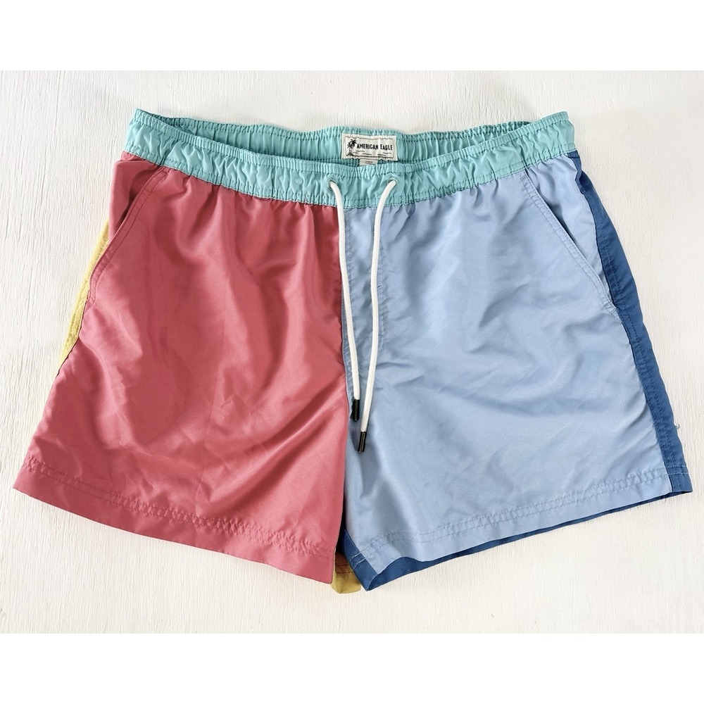 American Eagle AE Flex 5" Inseam Volley Swim Trunks Color Block Men's Size L